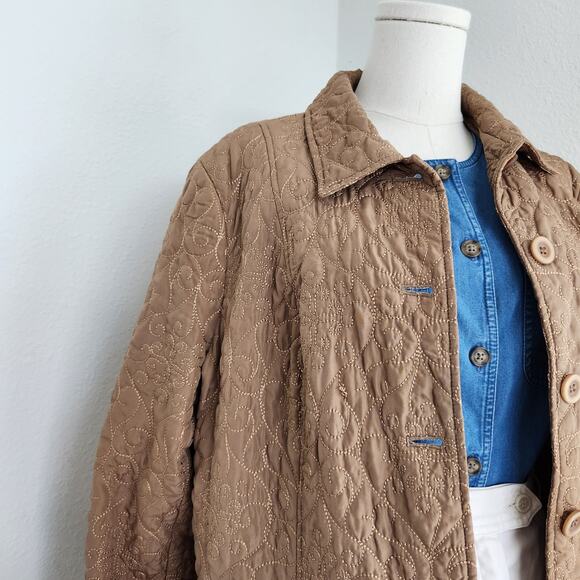 Vintage Requirements Brown Quilted Long Sleeve Button Down Jacket L - Picture 2 of 9